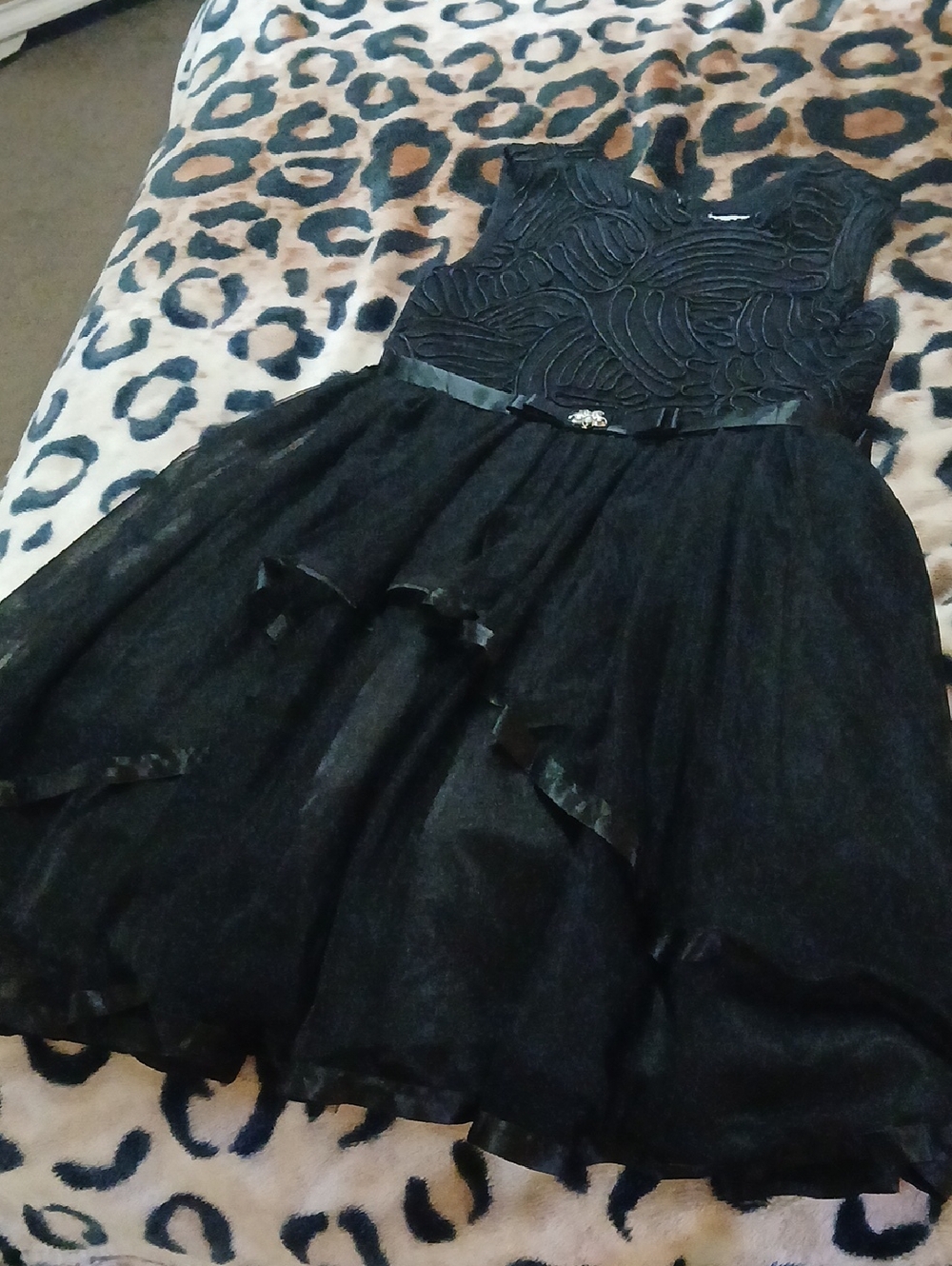 Girls Elegant Black Tulle Party Dress with Satin Waist